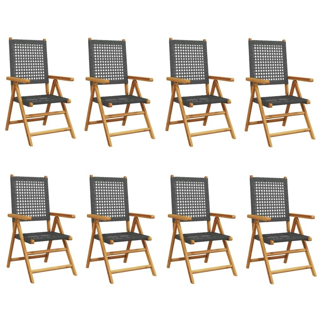 Reclining Garden Chairs 8 pcs Black Poly Rattan and Solid Wood 3214522