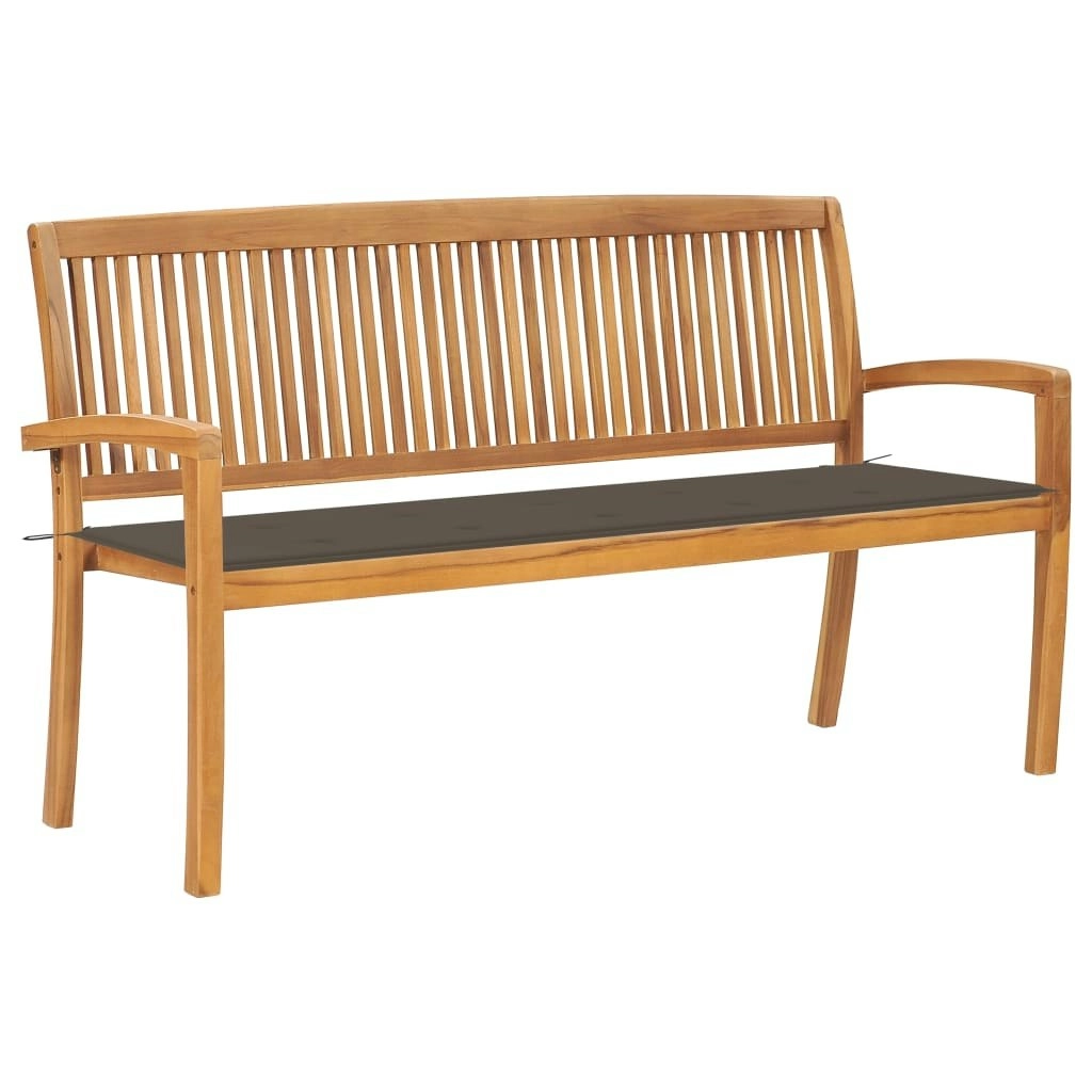 Stacking Garden Bench with Cushion 159 cm Solid Teak Wood 3063314