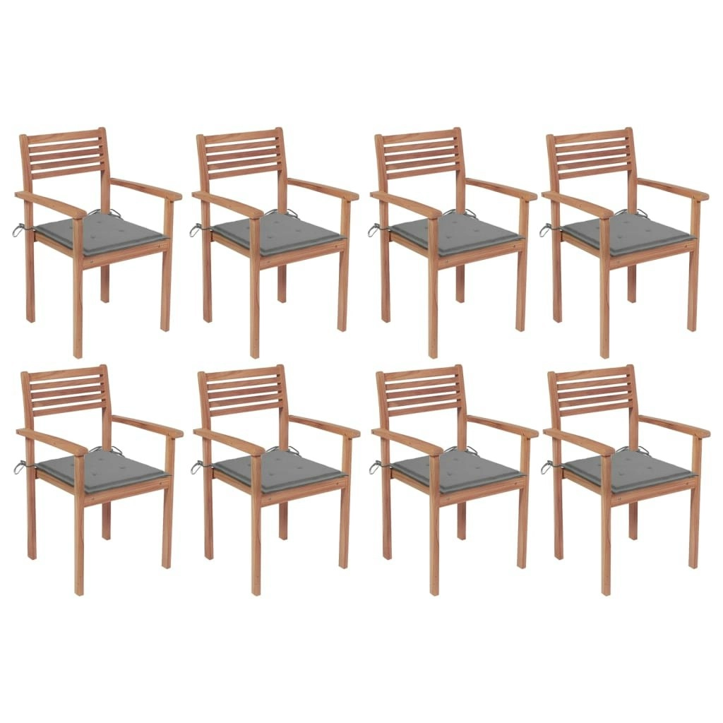 Stackable Garden Chairs with Cushions 8 pcs Solid Teak Wood 3072601