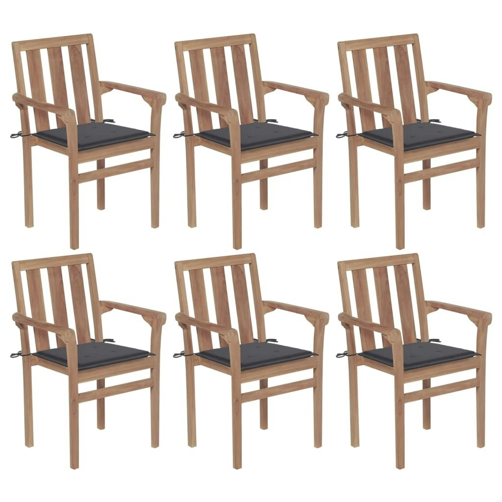 Stackable Garden Chairs with Cushions 6 pcs Solid Teak Wood 3073406