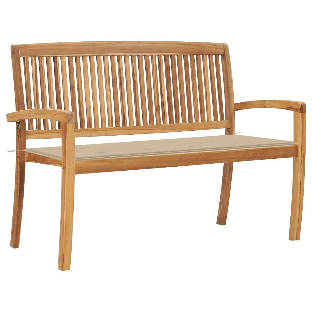 Stacking Garden Bench with Cushion 128.5 cm Solid Teak Wood 3063282