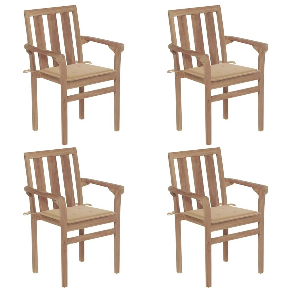 Stackable Garden Chairs with Cushions 4 pcs Solid Teak Wood 3073382