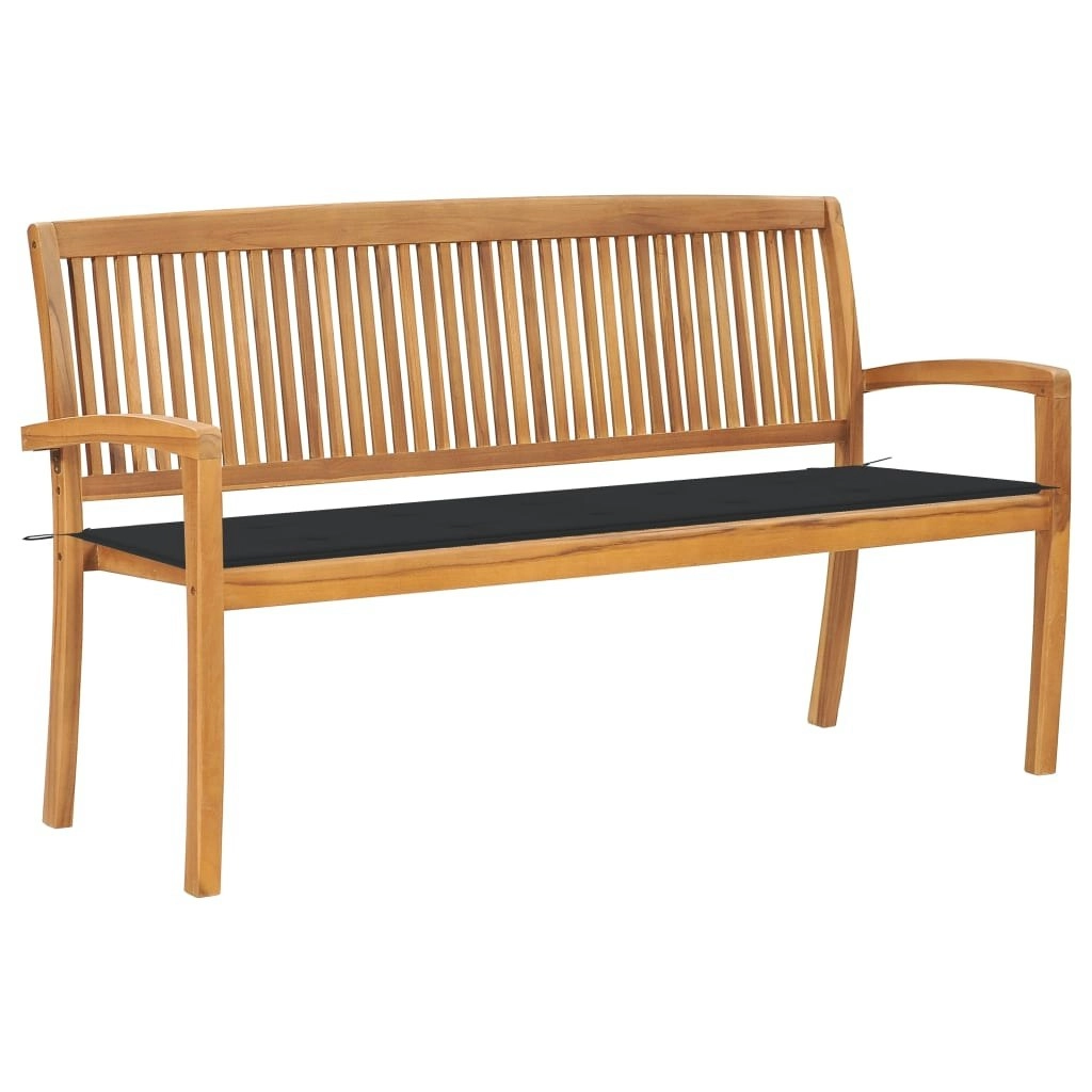 Stacking Garden Bench with Cushion 159 cm Solid Teak Wood 3063306