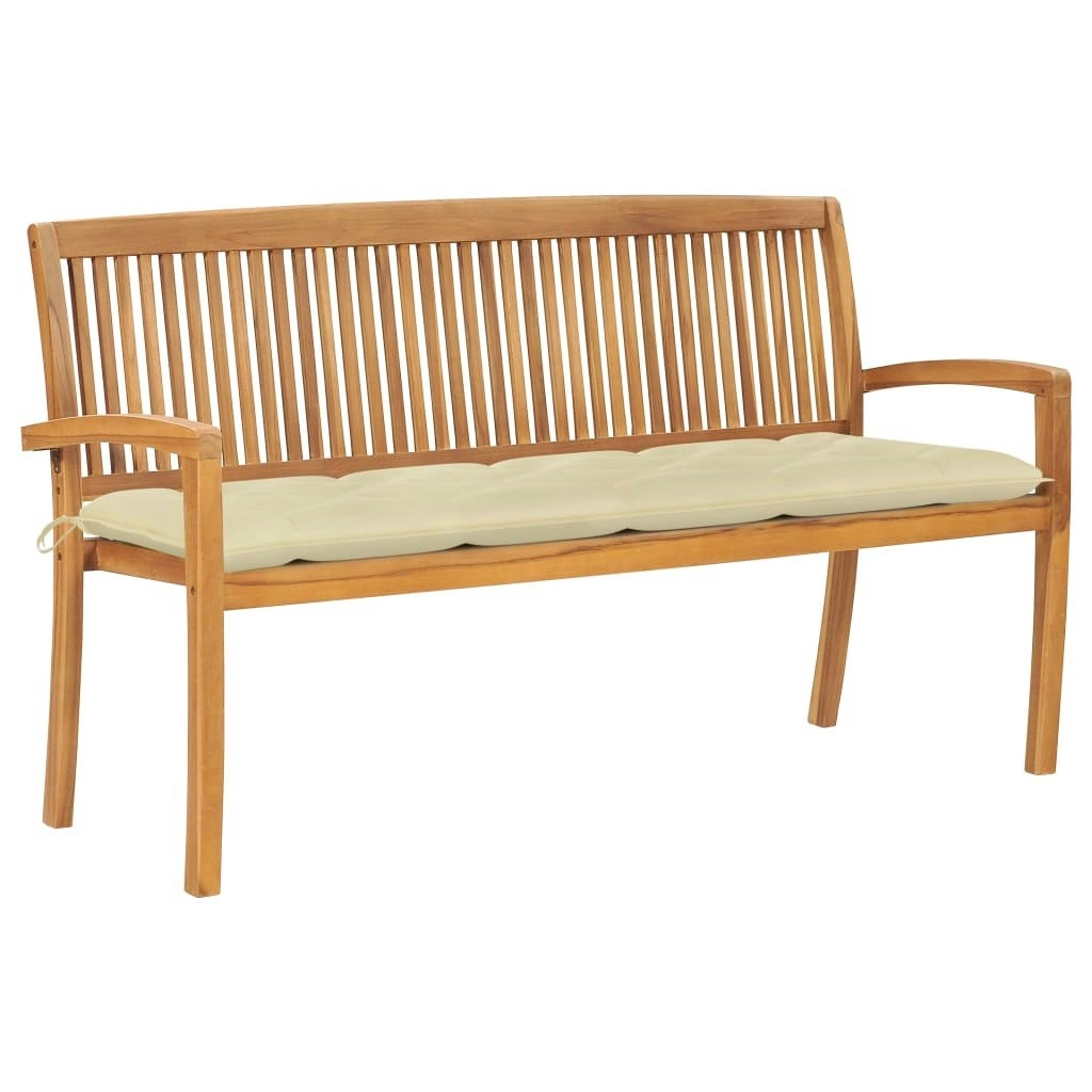 Stacking Garden Bench with Cushion 159 cm Solid Teak Wood 3063323