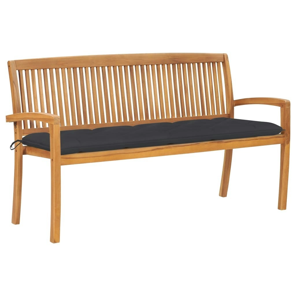 Stacking Garden Bench with Cushion 159 cm Solid Teak Wood 3063321