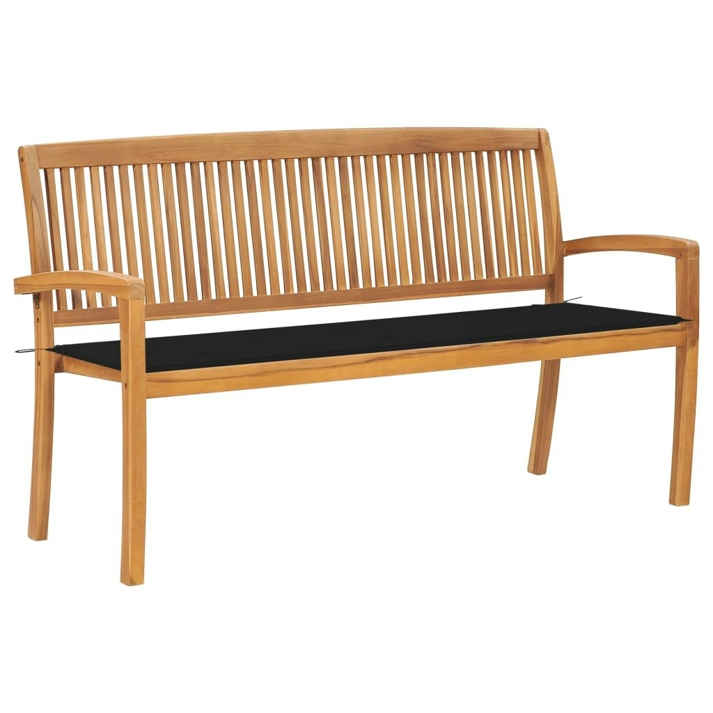 Stacking Garden Bench with Cushion 159 cm Solid Teak Wood 3063313