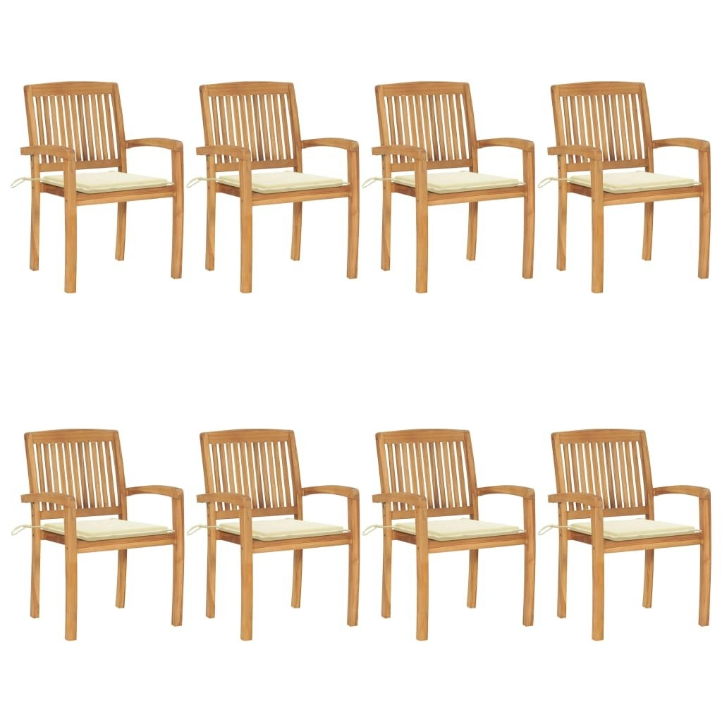 Stacking Garden Chairs with Cushions 8 pcs Solid Teak Wood 3073242