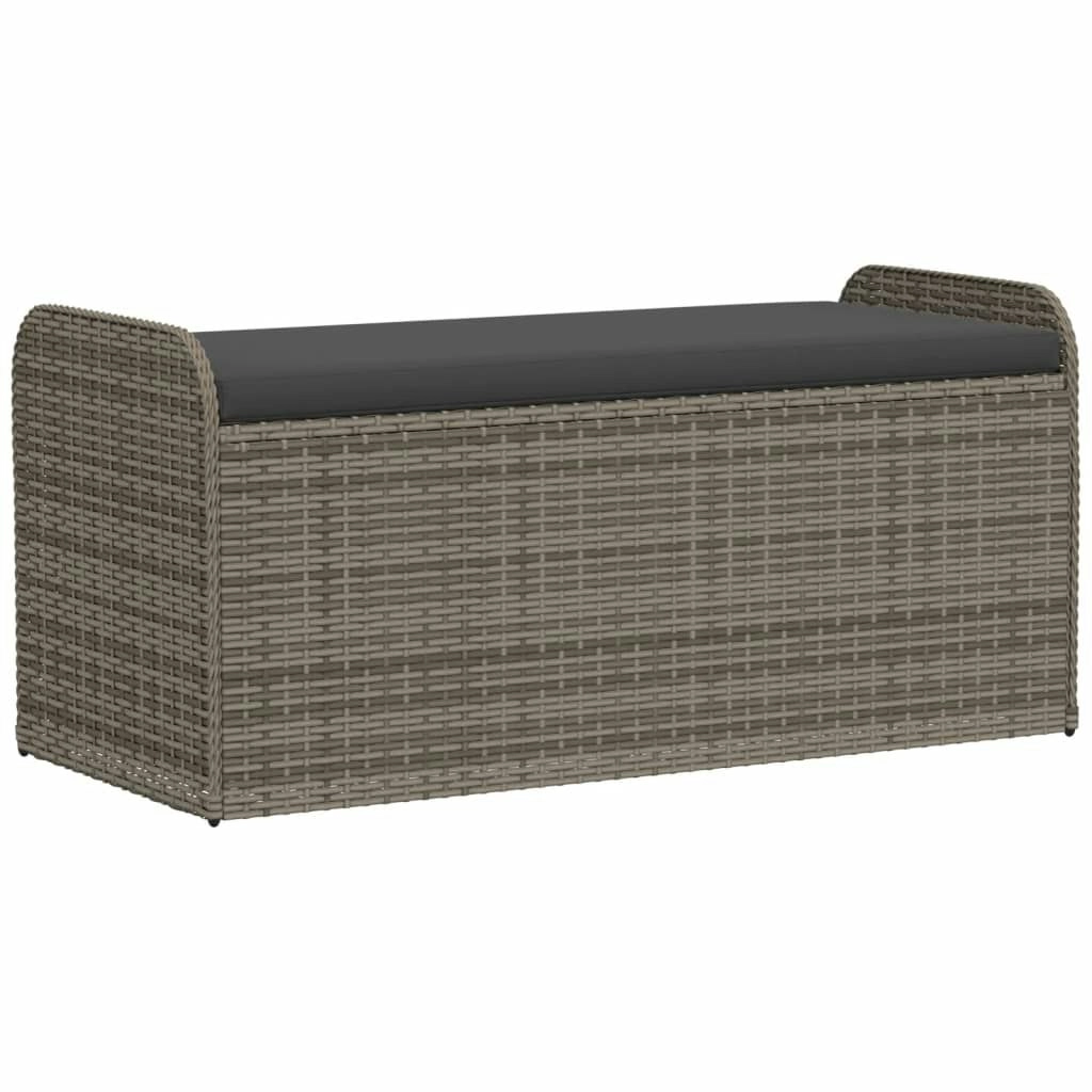 Storage Bench with Cushion Grey 115x51x52 cm Poly Rattan 365728