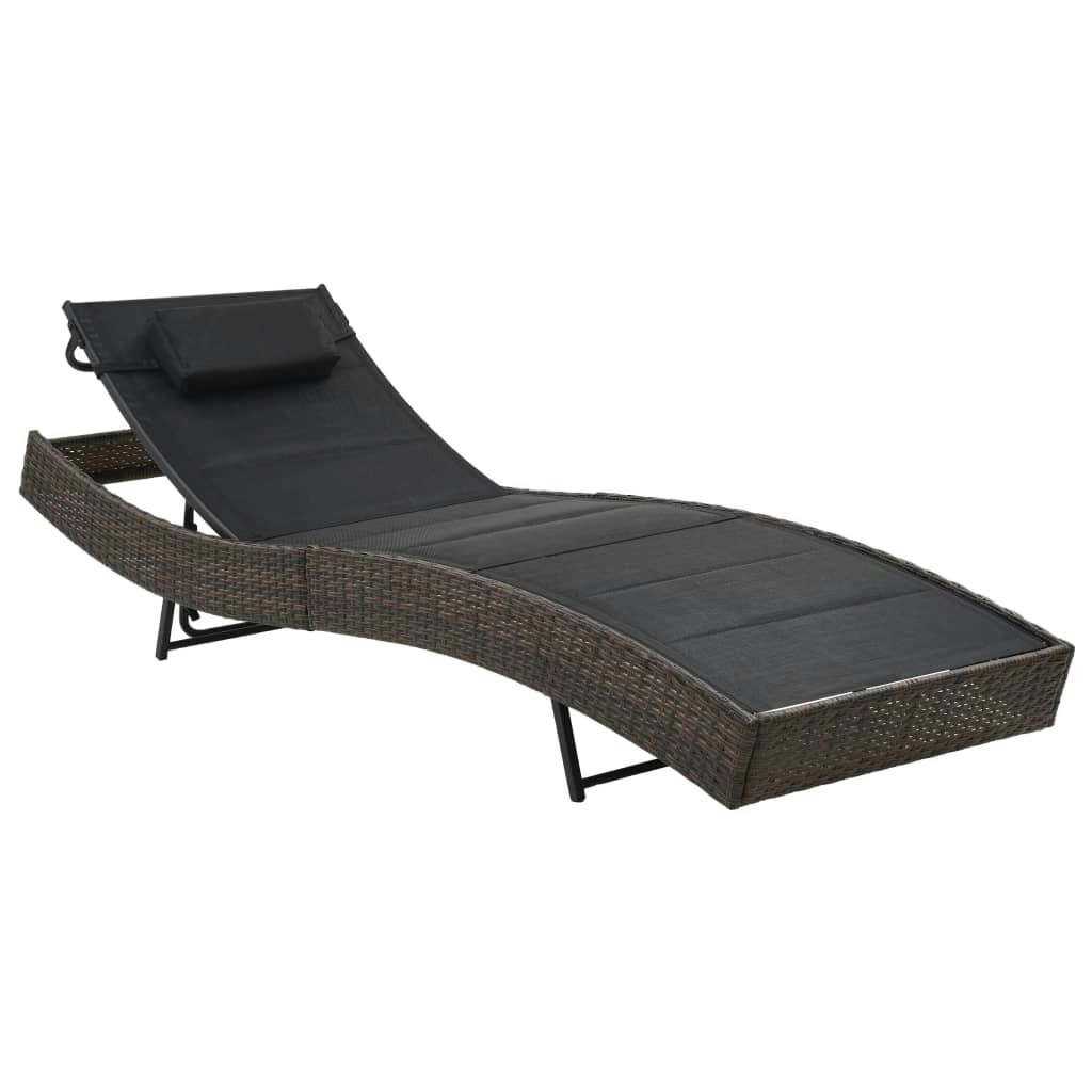 Sun Lounger Poly Rattan and Textilene Brown 44895