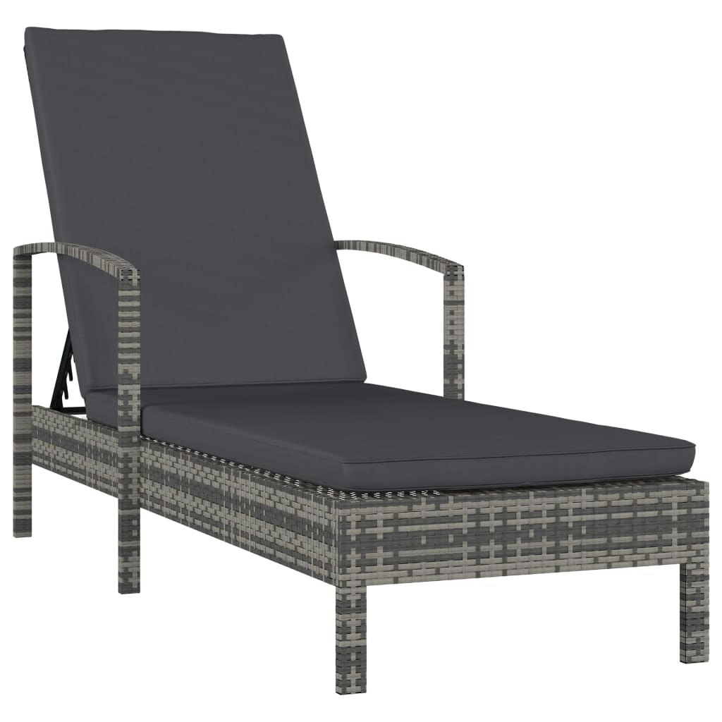 Sun Lounger with Armrests Poly Rattan Grey 48126