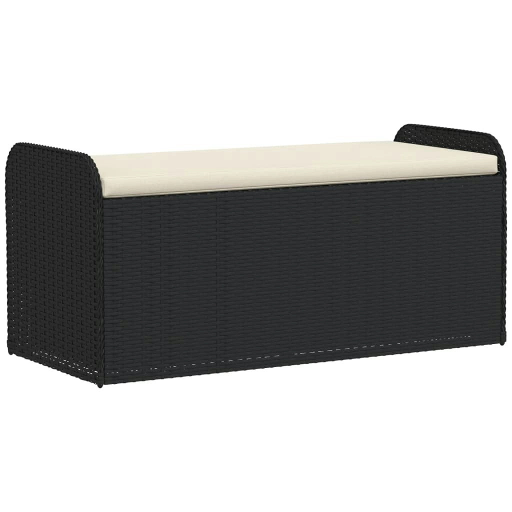 Storage Bench with Cushion Black 115x51x52 cm Poly Rattan 365727