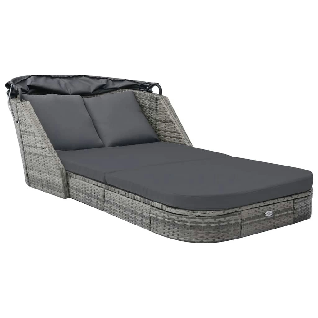 Sun Lounger with Canopy Poly Rattan Anthracite 49496