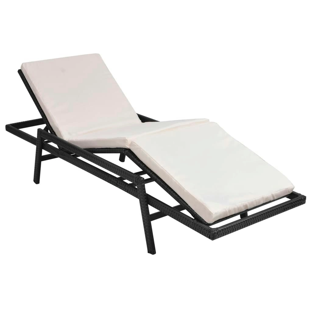 Sun Lounger with Cushion Poly Rattan Black 43108