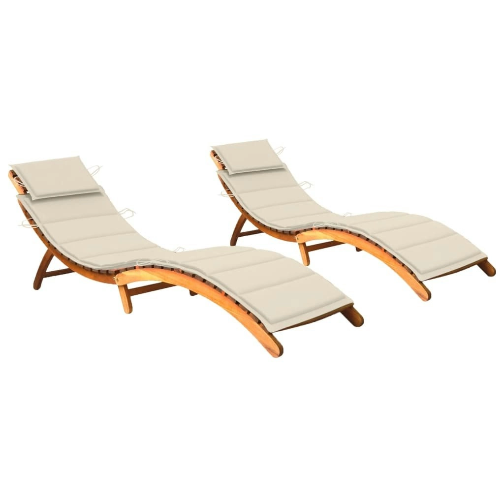 Sun Loungers 2 pcs with Cushions Solid Wood Acacia 3077363