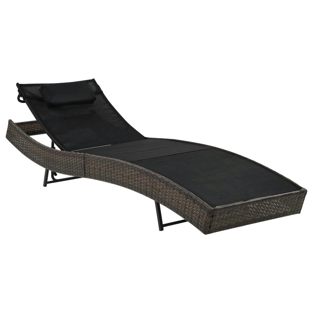 Sun Lounger with Pillow Poly Rattan Brown 44716