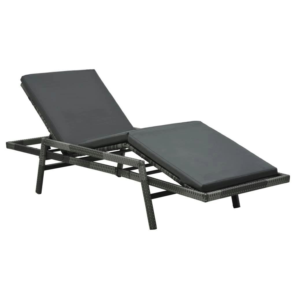 Sun Lounger with Cushion Poly Rattan Grey 48147