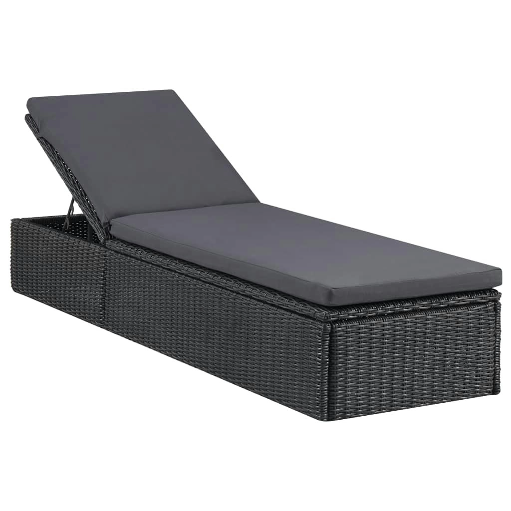 Sunlounger Poly Rattan Black and Dark Grey 310148