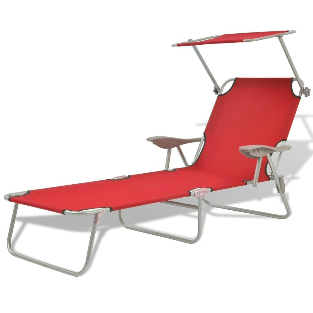 Sun Lounger with Canopy Steel Red 42933