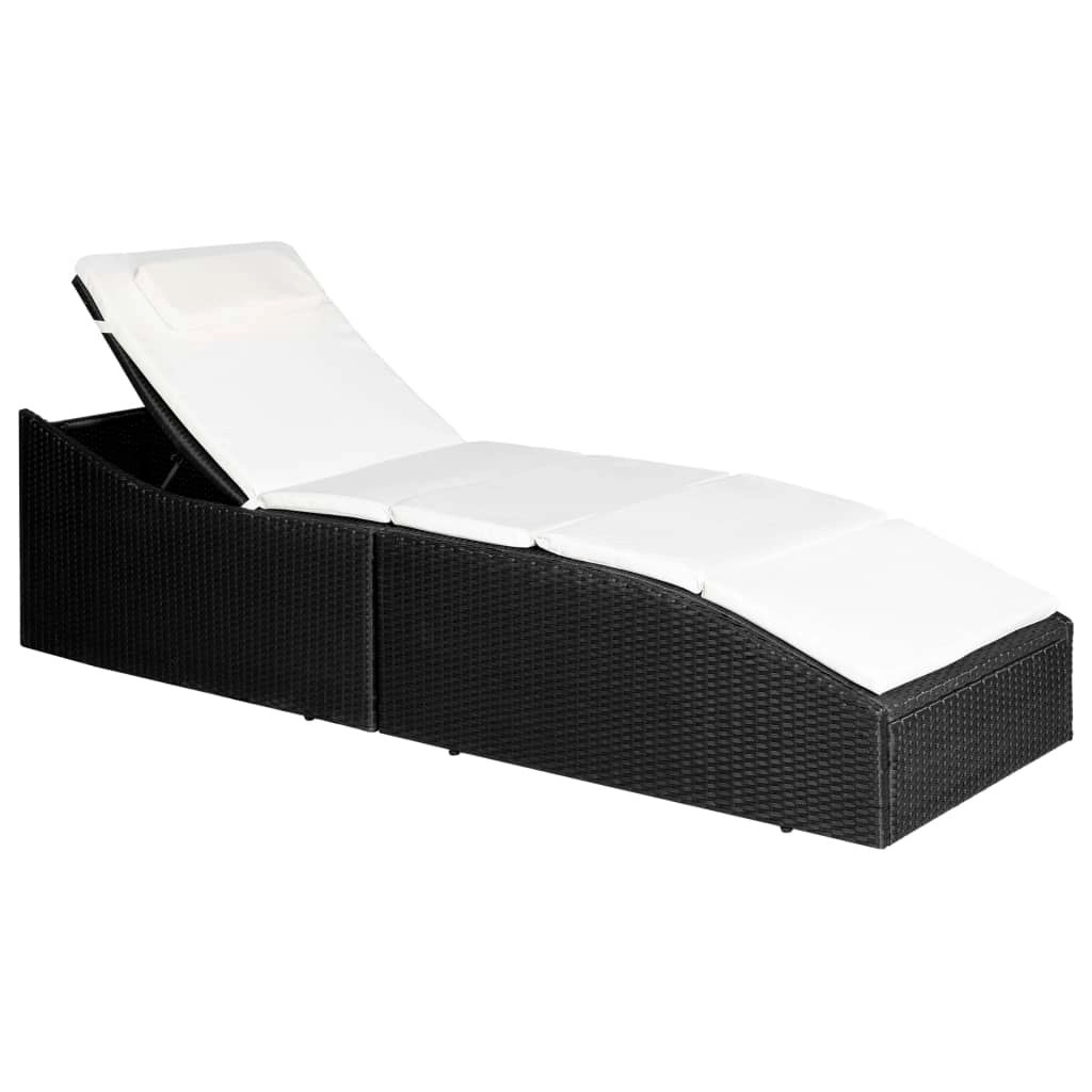 Sun Lounger with Cushion Poly Rattan Black 44134