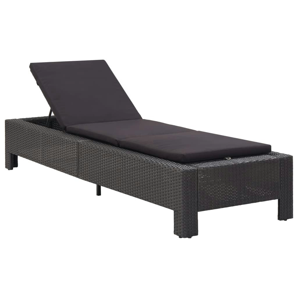 Sunbed with Cushion Black Poly Rattan 46237