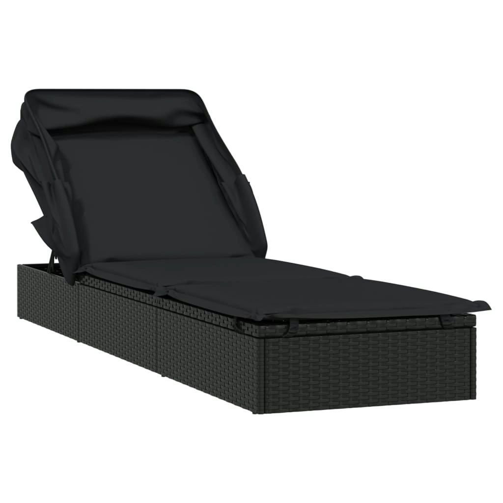 Sunbed with Foldable Roof Black 213x63x97 cm Poly Rattan 319640