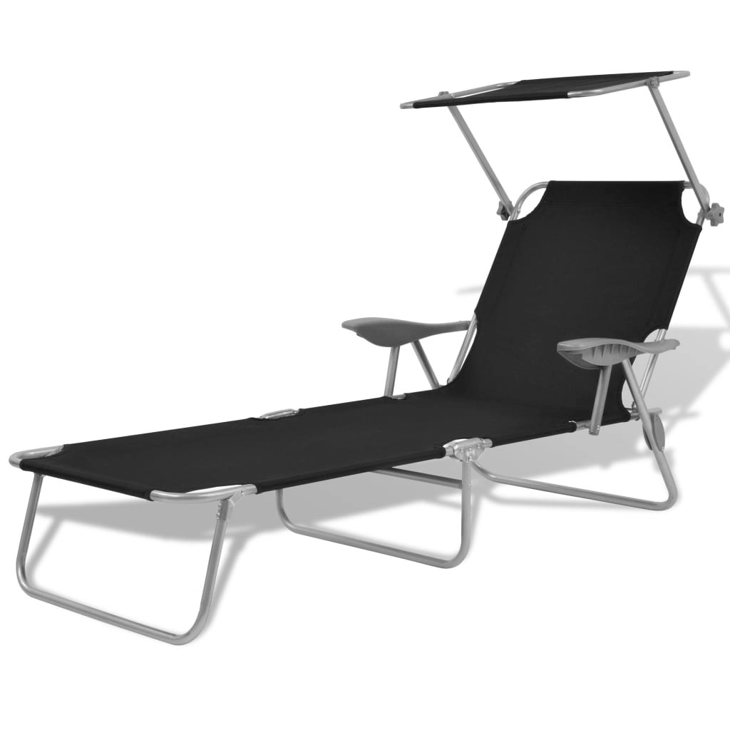 Sun Lounger with Canopy Steel Black 42932