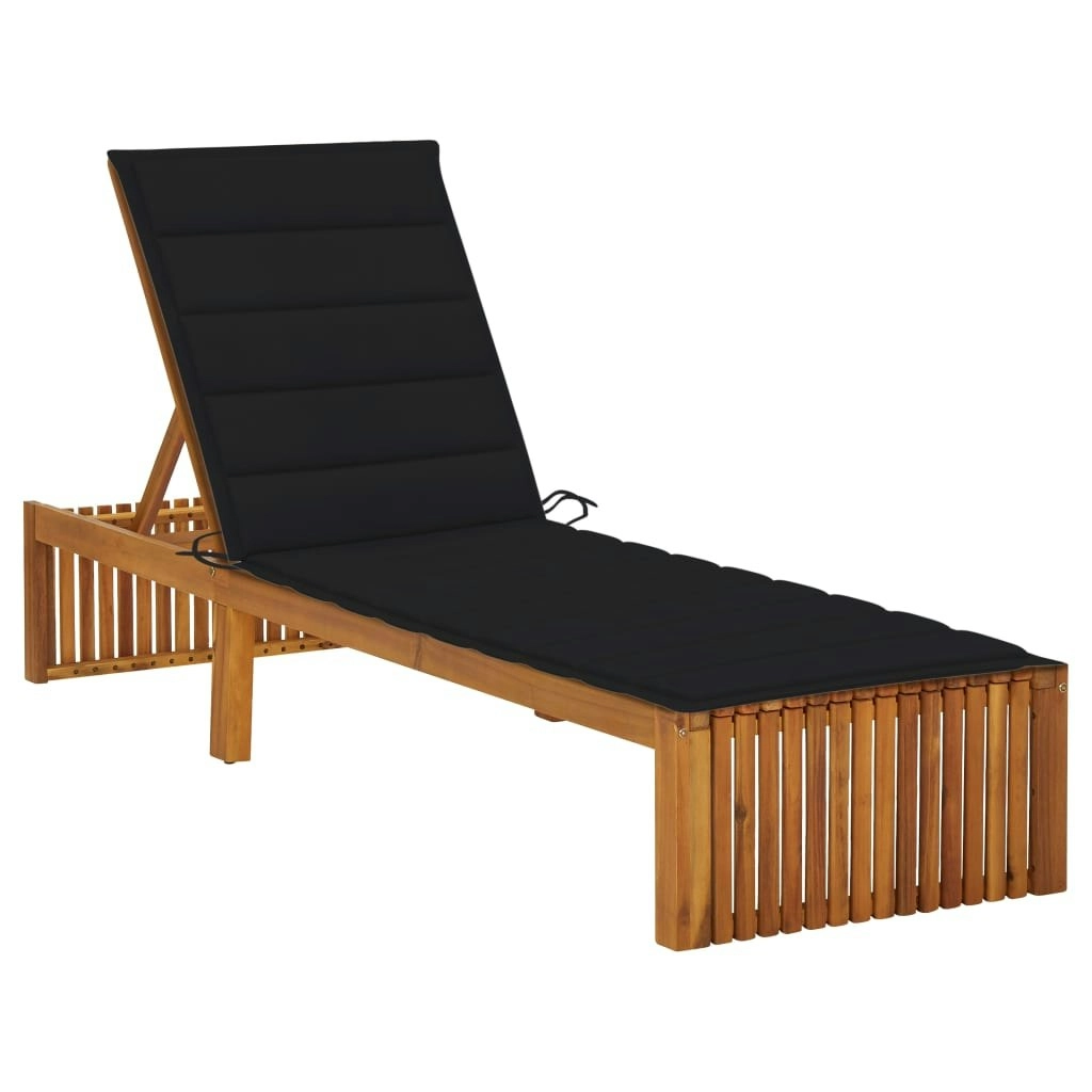 Sun Lounger with Cushion Solid Acacia Wood 3064156