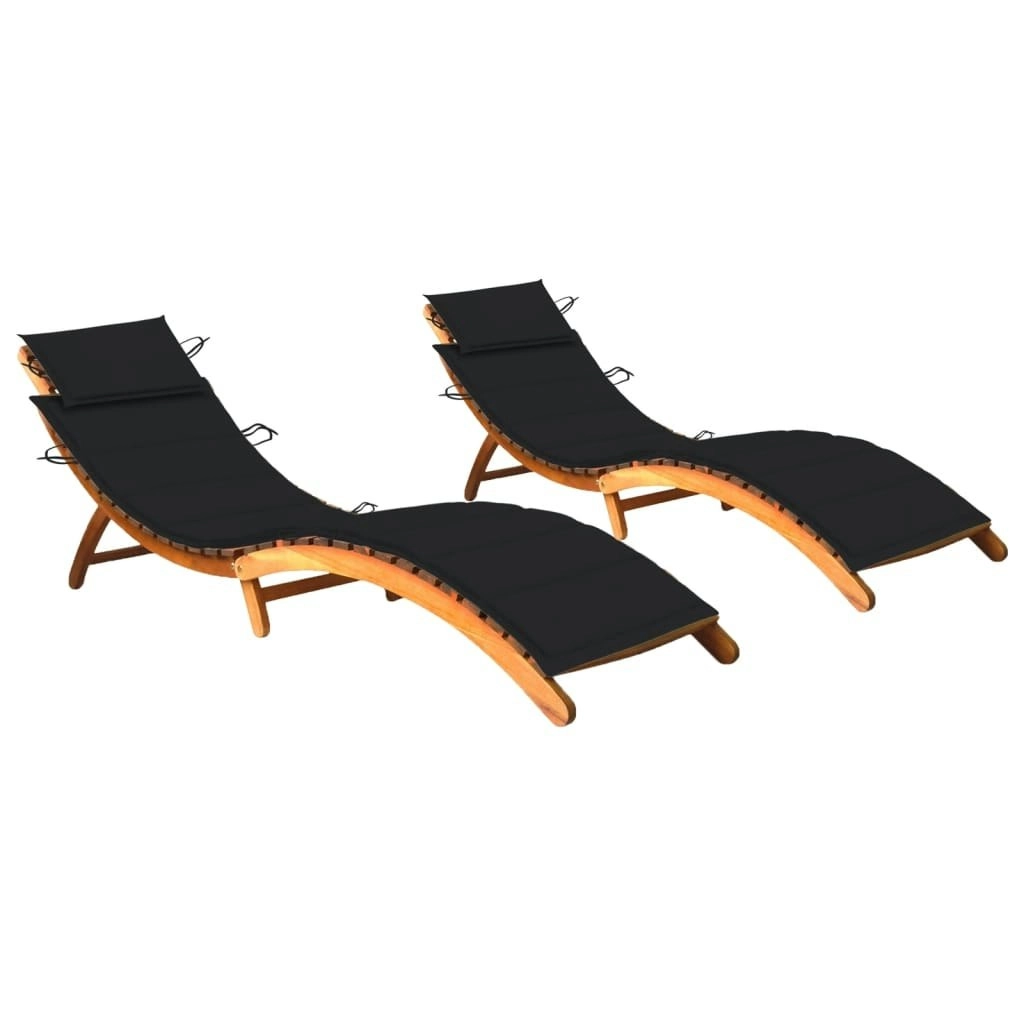 Sun Loungers 2 pcs with Cushions Solid Wood Acacia 3077368