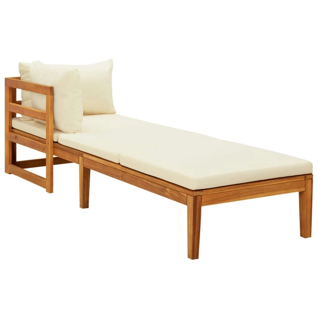 Sun Lounger with 1 Armrest Cream White Solid Acacia Wood 316313