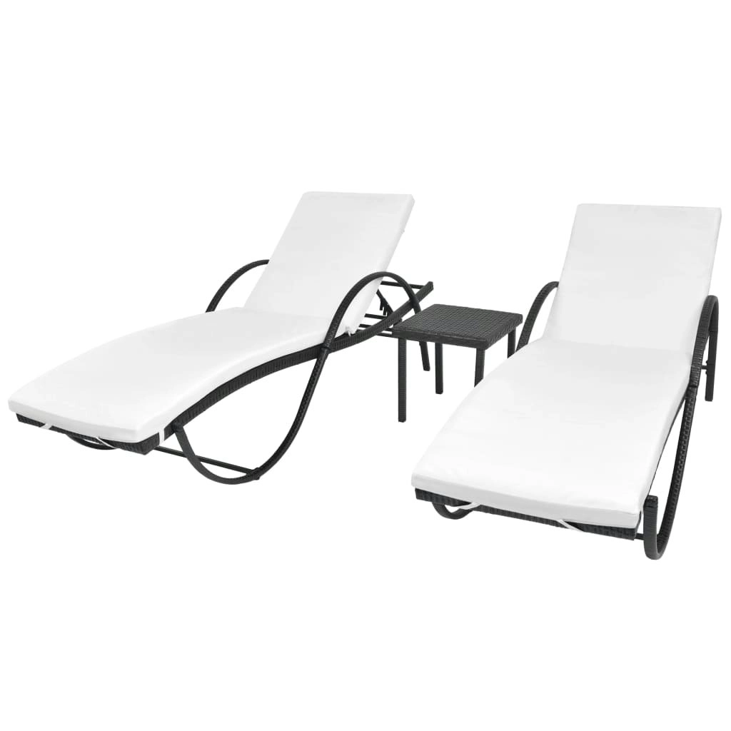 Sun Loungers 2 pcs with Table Poly Rattan Black (42884+42886) 274869