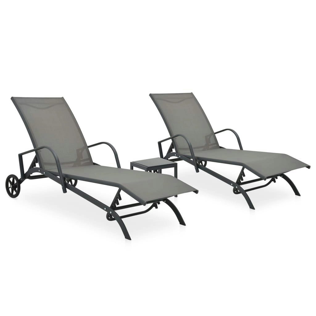 Sun Loungers 2 pcs with Table Textilene and Steel 47846