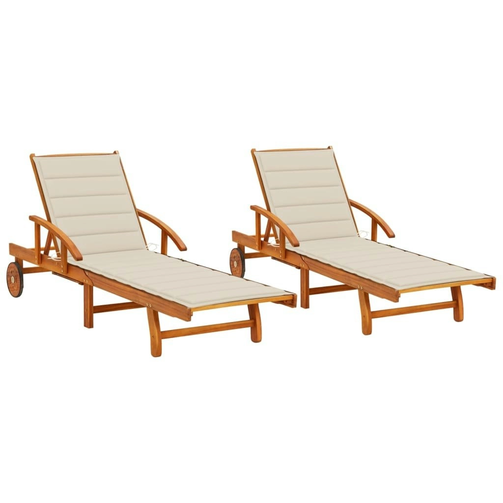 Sun Loungers 2 pcs with Cushions Solid Wood Acacia 3077333