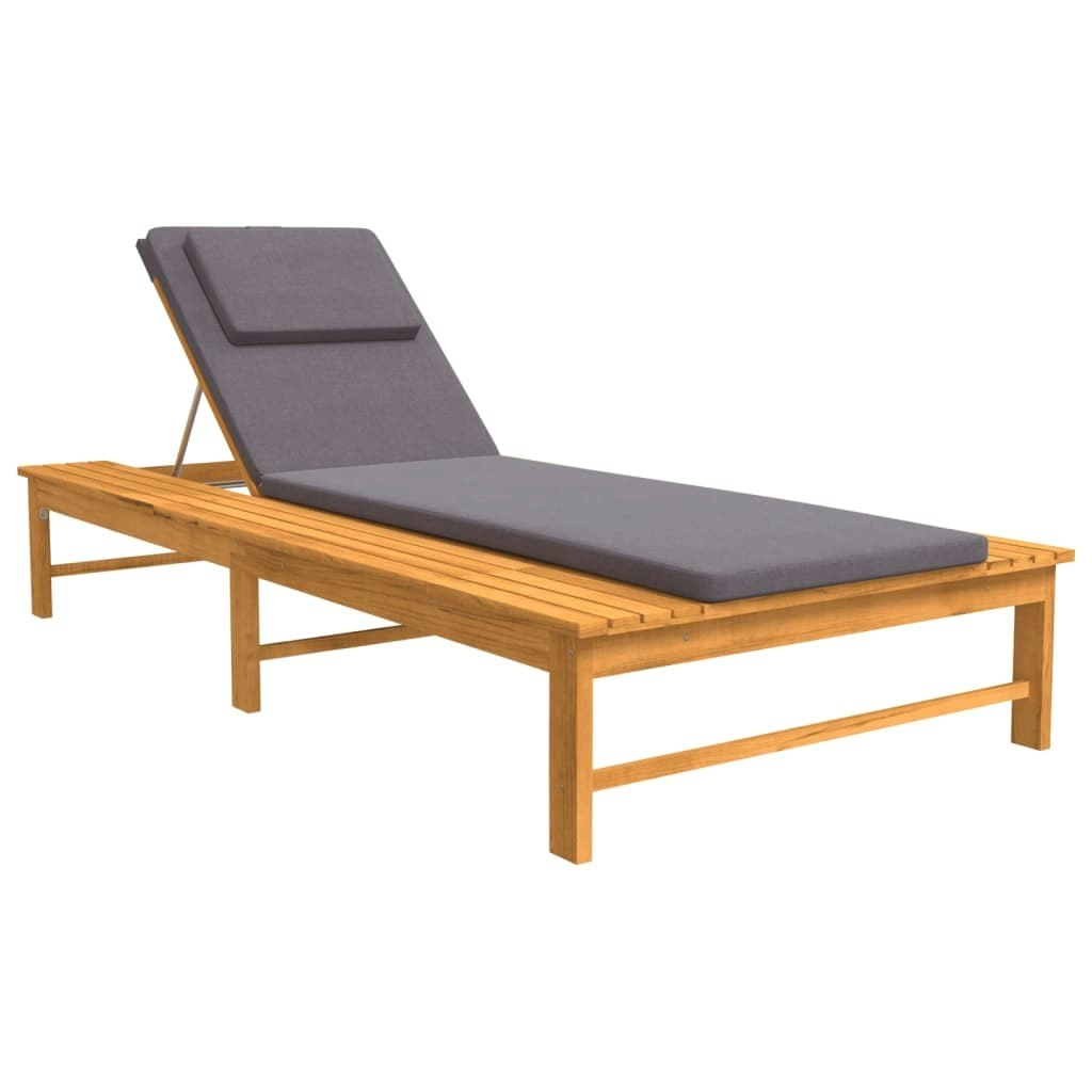 Sun Lounger with Dark Grey Cushion and Pillow Solid Wood Acacia 362154