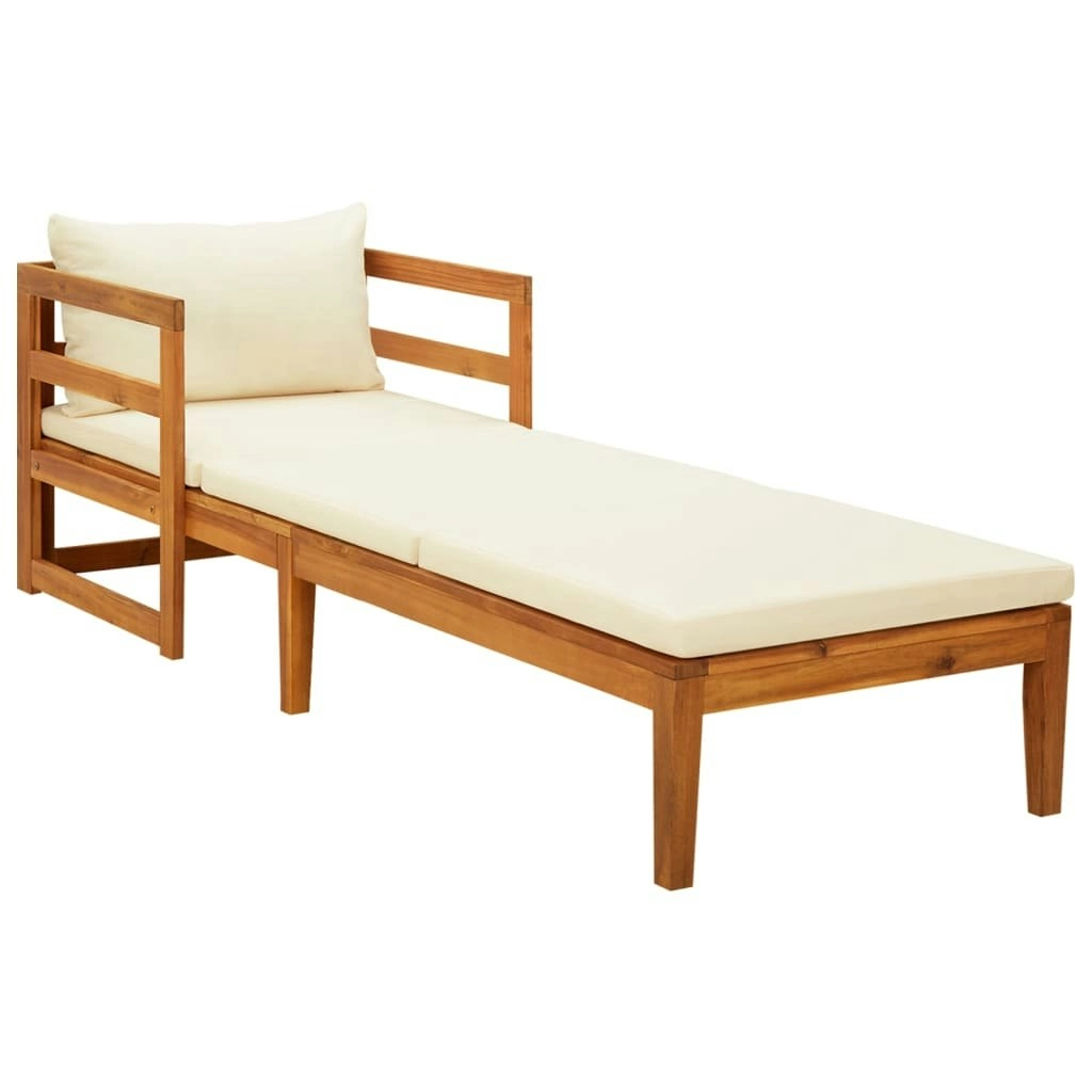 Sun Lounger with Cream White Cushions Solid Acacia Wood 316312