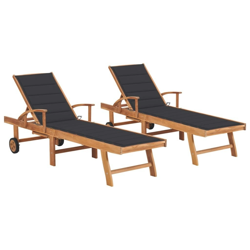 Sun Loungers 2 pcs with Anthracite Cushion Solid Teak Wood 3073186