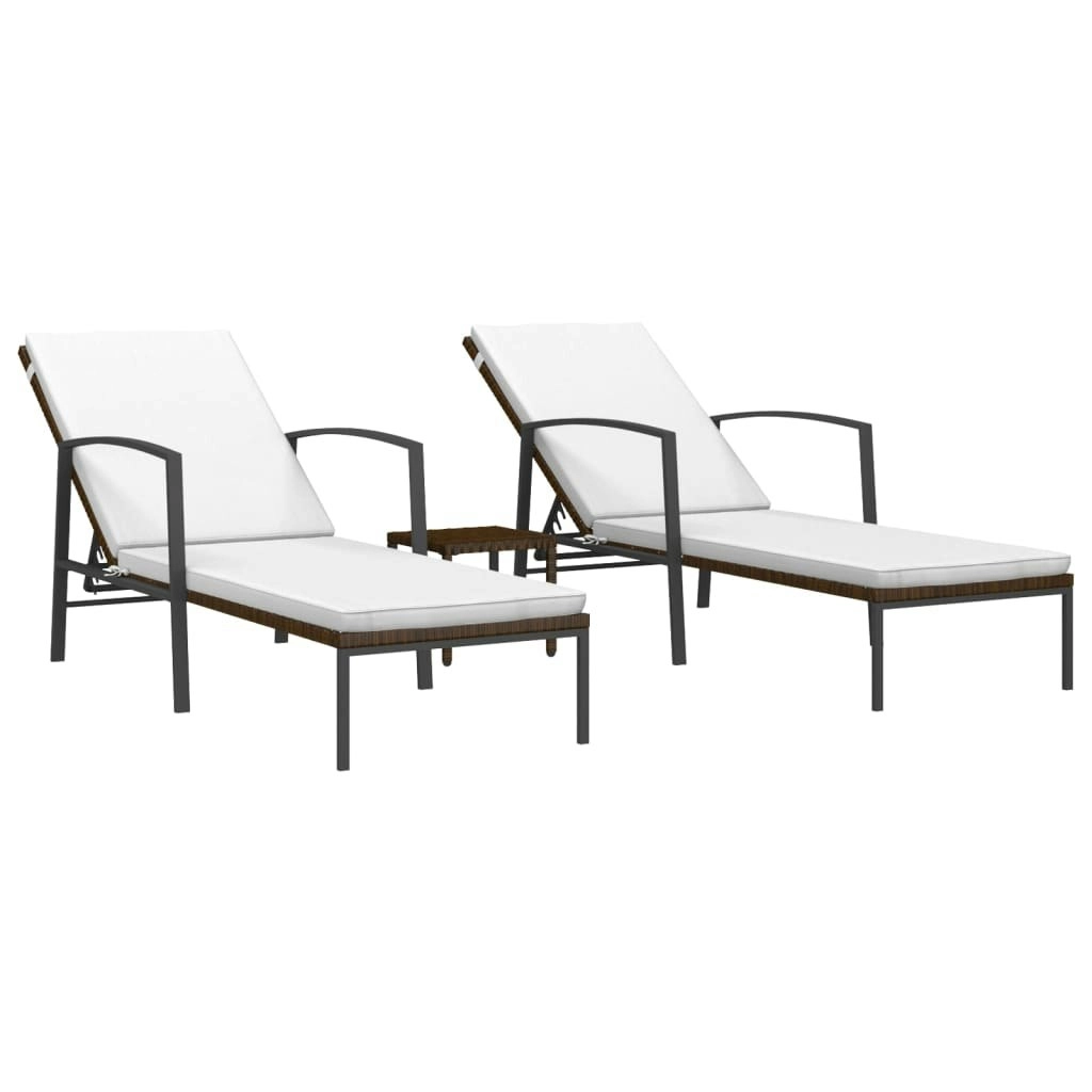 Sun Loungers 2 pcs with Table Poly Rattan Brown 317637