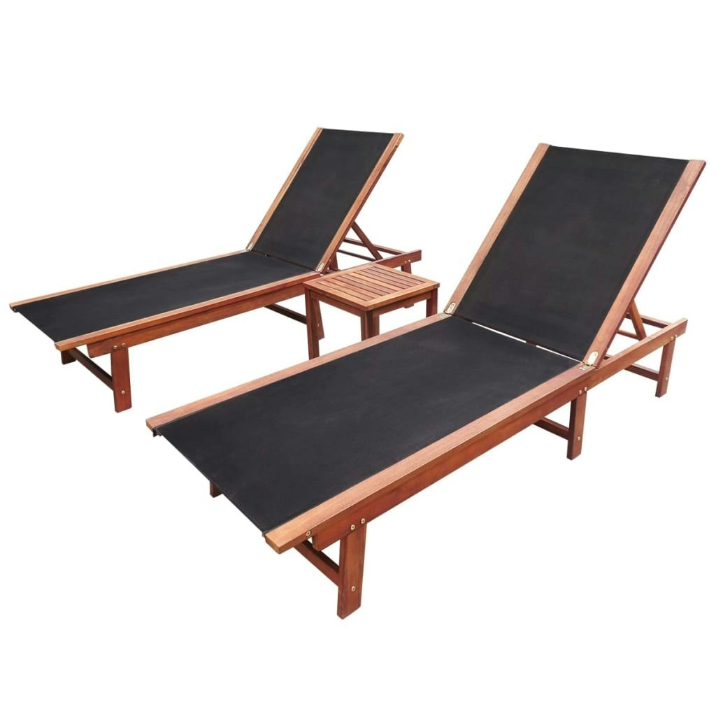 Sun Loungers 2 pcs with Table Solid Acacia Wood and Textilene 273752