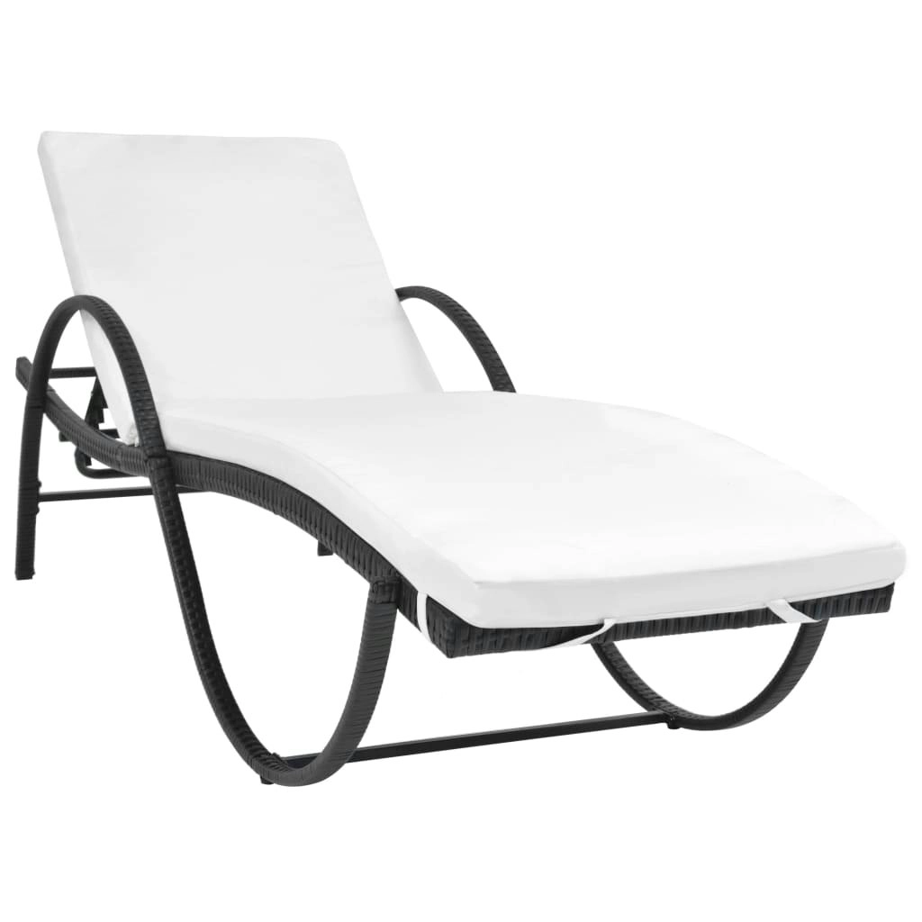 Sun Lounger with Cushion Poly Rattan Black 42884