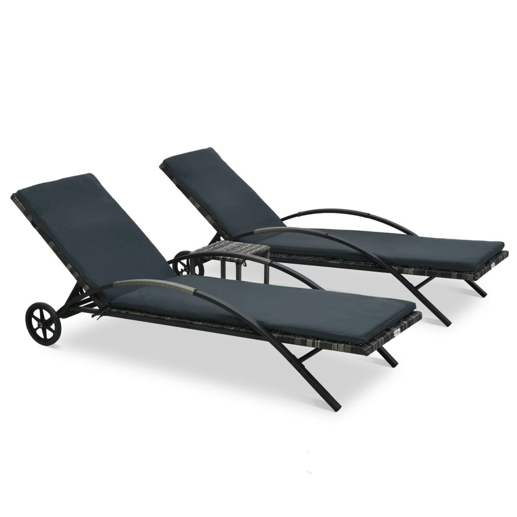 Sun Loungers with Table Poly Rattan Anthracite 47747