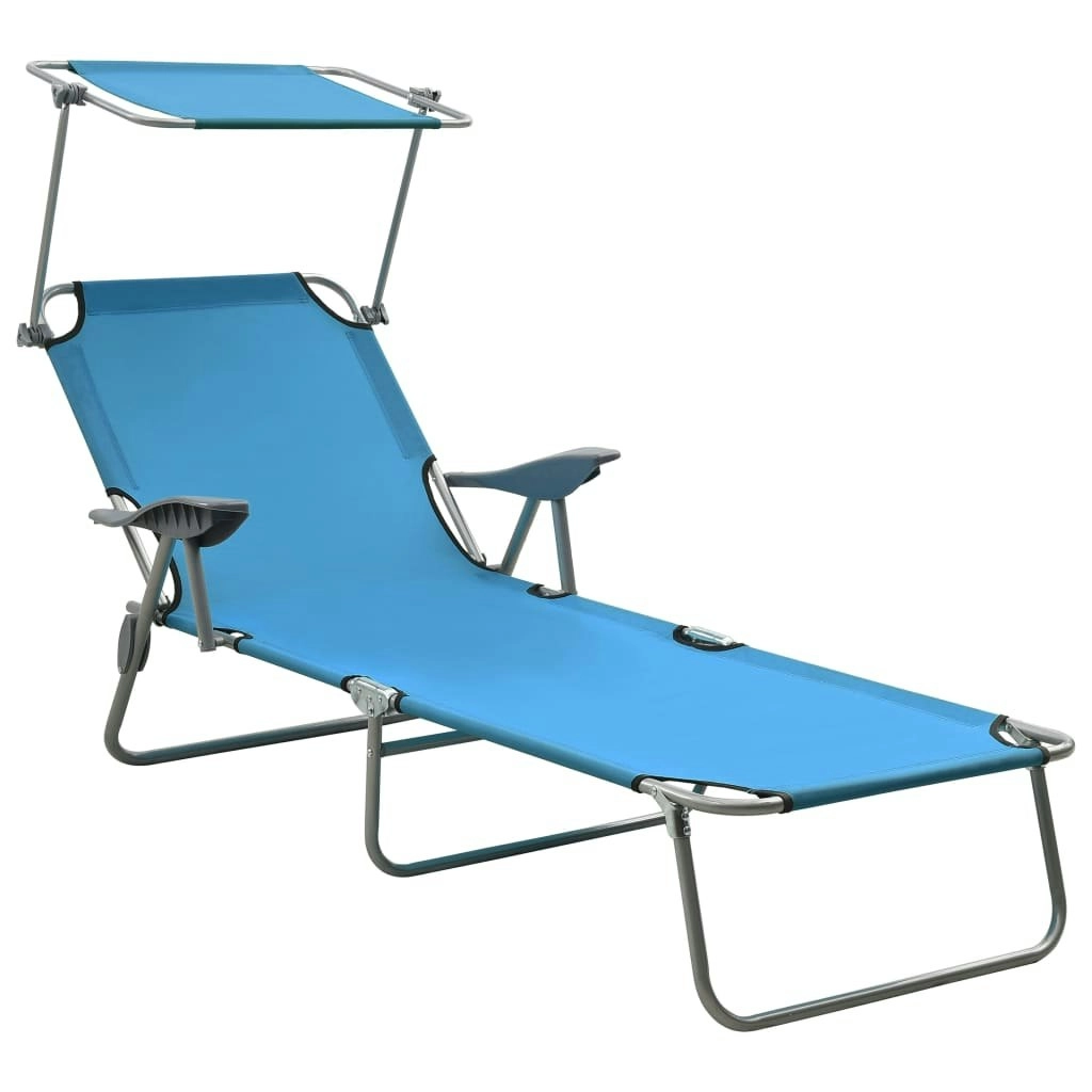 Sun Lounger with Canopy Steel Blue 310336