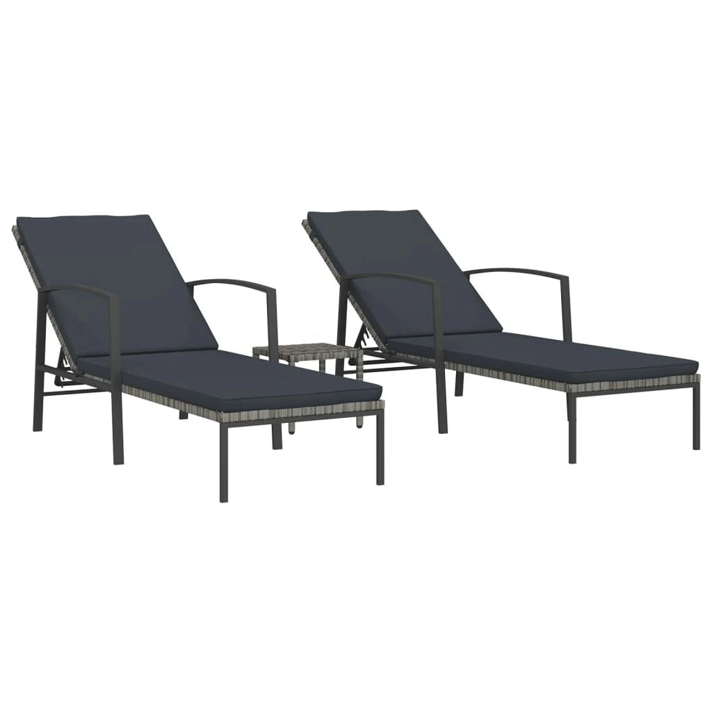 Sun Loungers 2 pcs with Table Poly Rattan Grey 317639