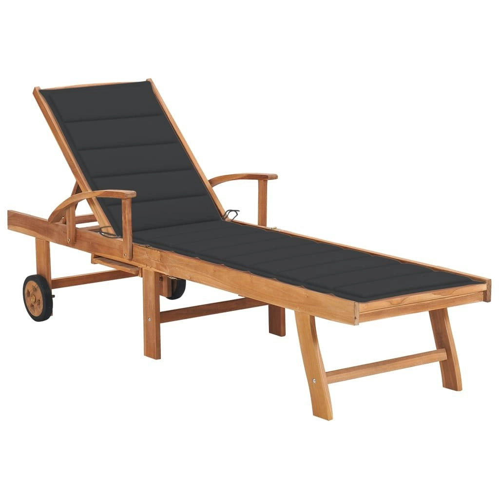 Sun Lounger with Anthracite Cushion Solid Teak Wood 3063006