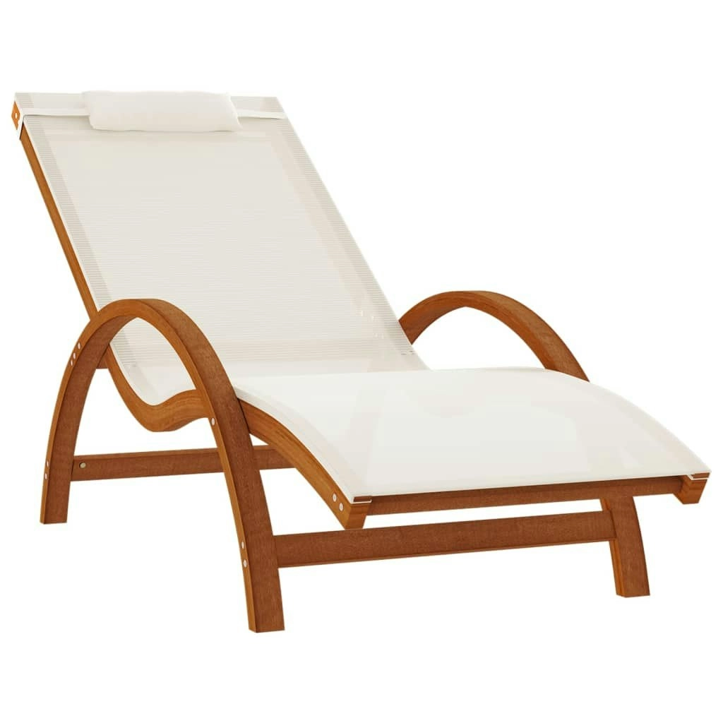 Sun Lounger with Pillow White Textilene and Solid Wood Poplar 363469