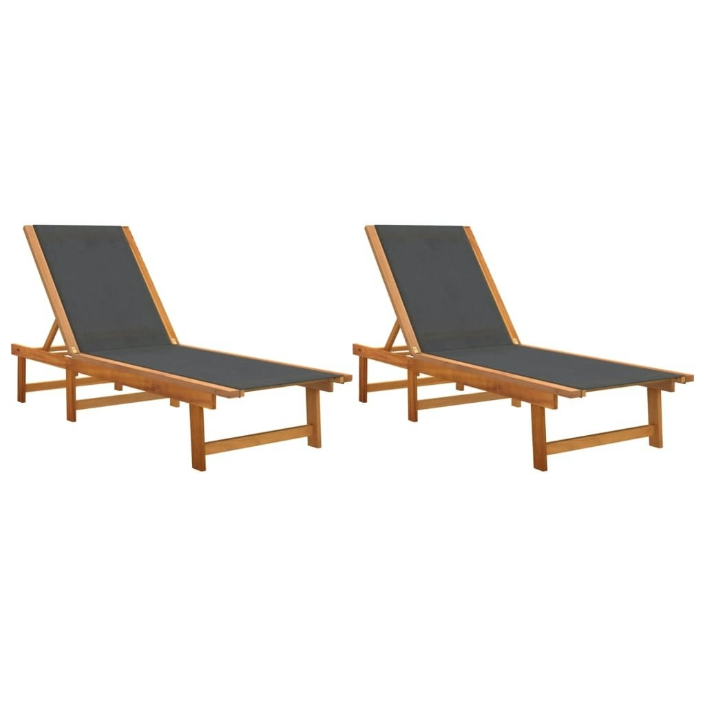 Sun Loungers 2 pcs Black Solid Wood Acacia and Textilene 3279247