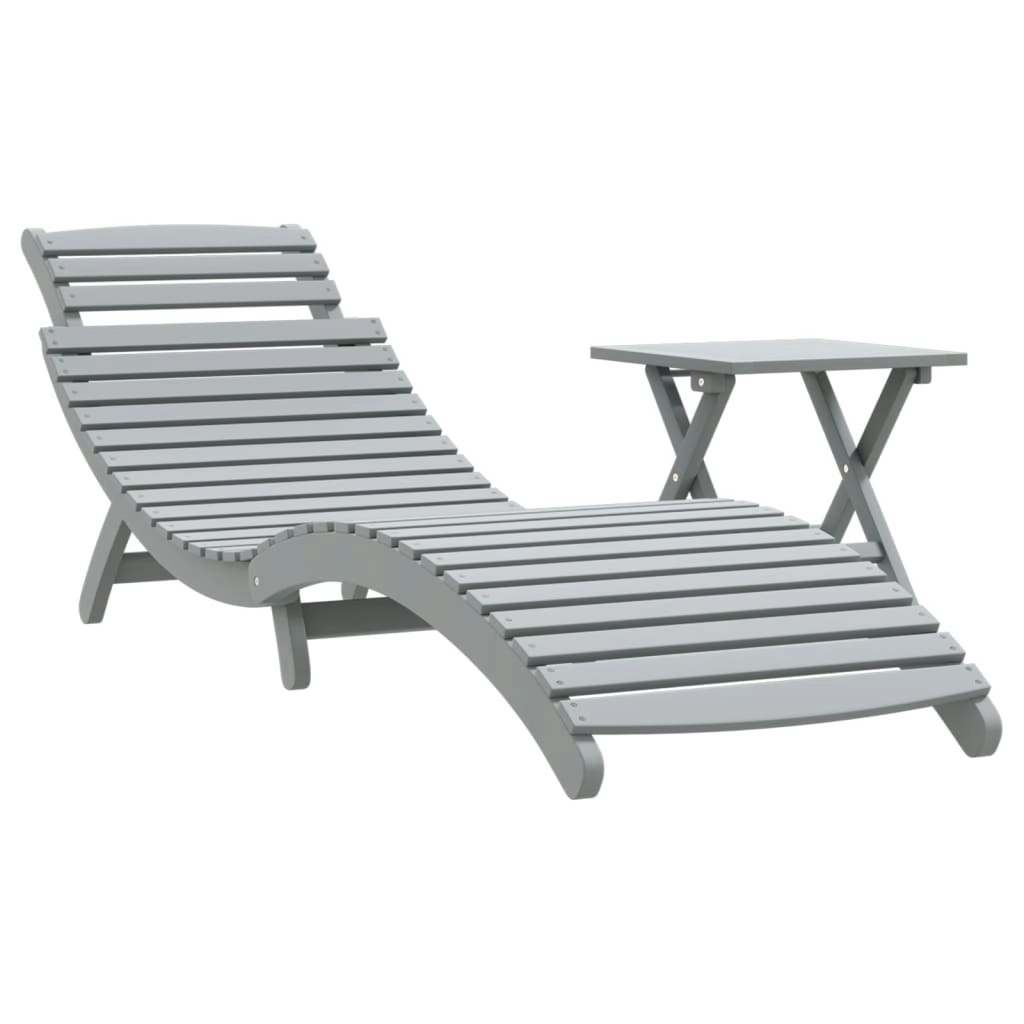 Sun Lounger with Table Grey Solid Wood Acacia 363280