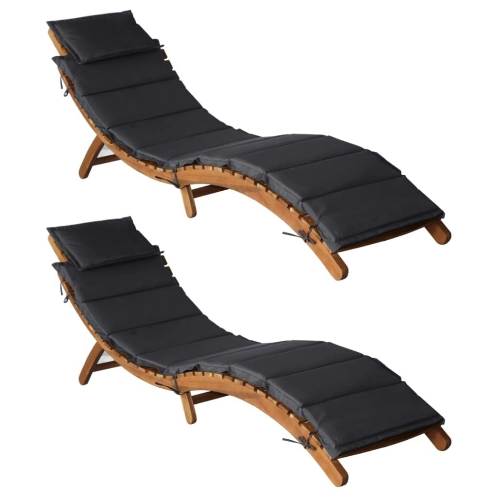 Sun Loungers with Cushions 2 pcs Dark Grey Solid Wood Acacia 3155472