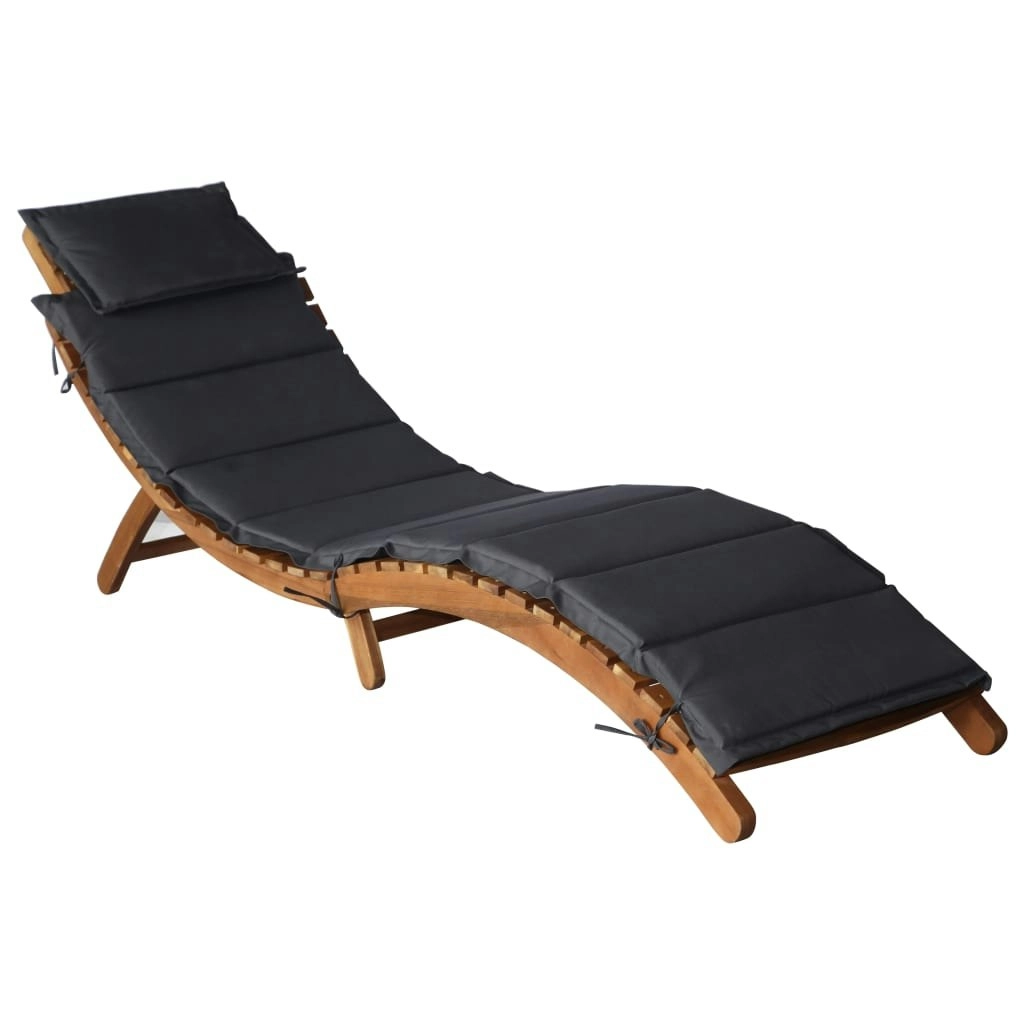 Sun Lounger with Cushion Solid Acacia Wood Dark Grey 46651