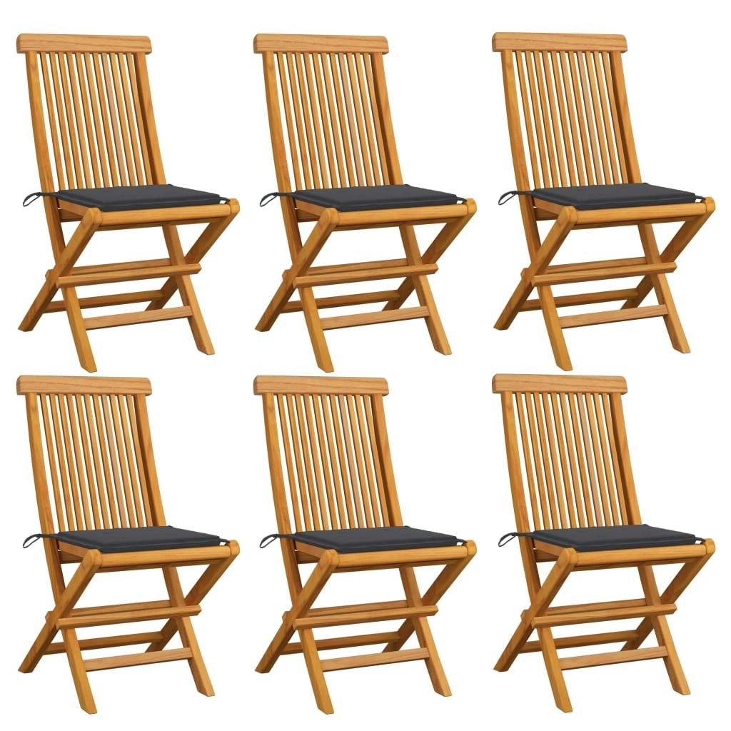 Garden Chairs with Anthracite Cushions 6 pcs Solid Teak Wood 3065590