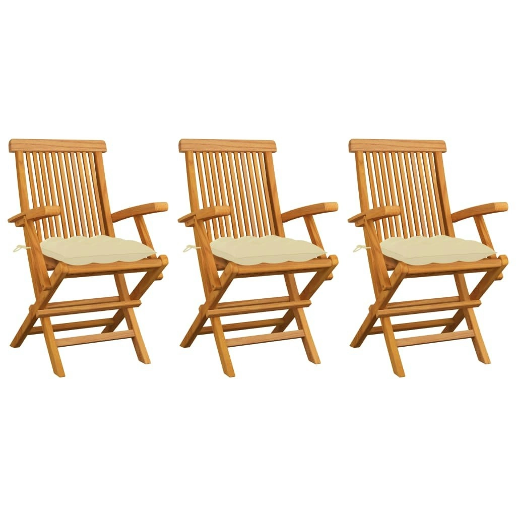 Garden Chairs with Cream White Cushions 3 pcs Solid Teak Wood 3062531