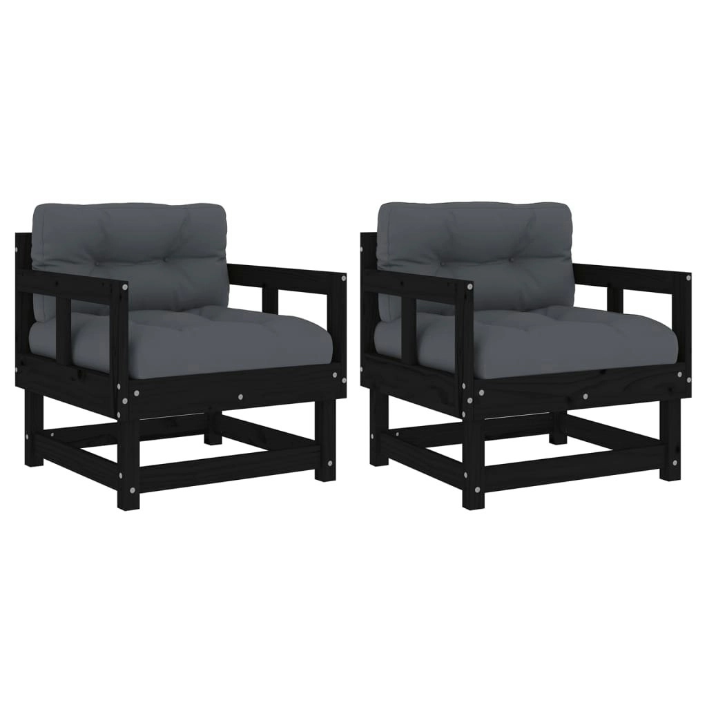 Garden Chairs with Cushions 2 pcs Black Solid Wood Pine 825447